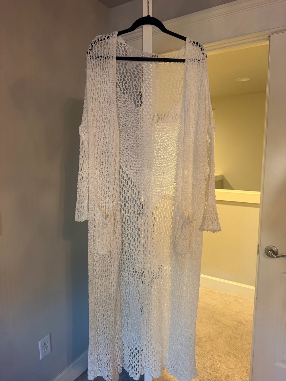 POL Open-Knit Longline Cardigan in White